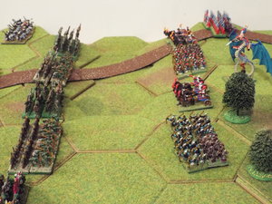 Mark seizes the initiative and sends units of missile troops down the slopes of the defile to target orcs gathering to charge- How rude!