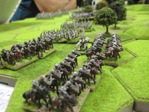 Teutonic mounted crossbows deployed on the extreme right of the line