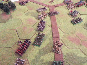 DSCF5789.JPG (1.98 MiB) Viewed 21940 times The barbarian heavy cavalry threaten the ballistae, whilst the giants continue on